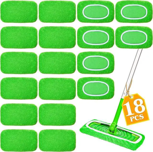 Main image of 18-Pack Reusable Mop Pads Compatible with Swiffer Sweeper Mop - 100% Coral Fleece Washable Refills - Microfiber Dry & Wet Sweeping Cloths for Multi-Surface/Hardwood Floor Cleaning