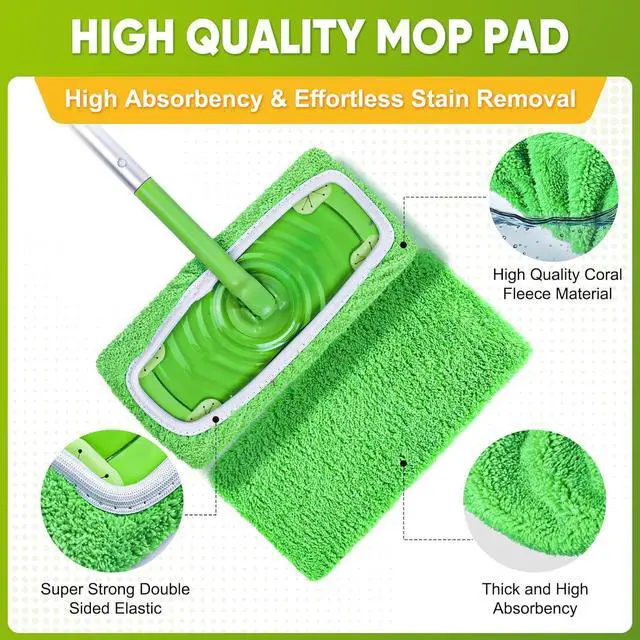 Alt view image 3 of 7 - 18-Pack Reusable Mop Pads Compatible with Swiffer Sweeper Mop - 100% Coral Fleece Washable Refills - Microfiber Dry & Wet Sweeping Cloths for Multi-Surface/Hardwood Floor Cleaning