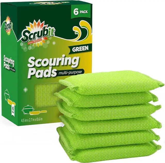 Main image of SCRUBIT Multi-Purpose Scouring Pad - Non-Scratch Cleaning Sponges for Pots, Pans, Dishes, Utensils & Non-Stick Cookware - Scrubbing Pads Use for Kitchen, Bathroom - 6 Pack Dish Sponge (Green)