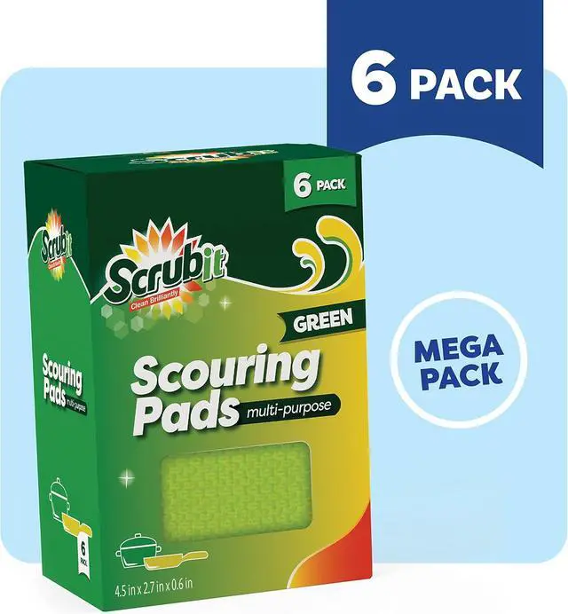 Alt view image 4 of 7 - SCRUBIT Multi-Purpose Scouring Pad - Non-Scratch Cleaning Sponges for Pots, Pans, Dishes, Utensils & Non-Stick Cookware - Scrubbing Pads Use for Kitchen, Bathroom - 6 Pack Dish Sponge (Green)