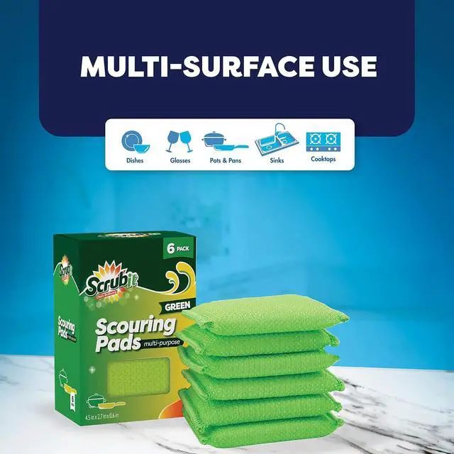 Alt view image 7 of 7 - SCRUBIT Multi-Purpose Scouring Pad - Non-Scratch Cleaning Sponges for Pots, Pans, Dishes, Utensils & Non-Stick Cookware - Scrubbing Pads Use for Kitchen, Bathroom - 6 Pack Dish Sponge (Green)