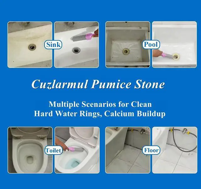 Alt view image 4 of 6 - Pumice Stone Toilet Bowl Cleaner with Handle, Pumice Sticks Pumice Scouring Pad Powerfully Remove Hard Water Ring, Calcium Buildup, Cleaning Pool, Toilet, Kitchen Sink, Grill, Bathtubs, 5 Pack Blue