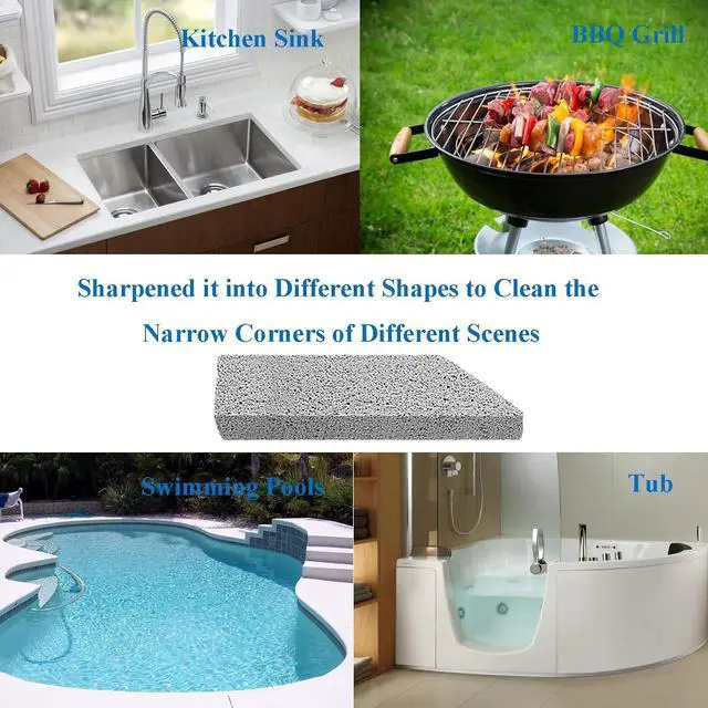 Alt view image 5 of 6 - Pumice Stone Toilet Bowl Cleaner with Handle, Pumice Sticks Pumice Scouring Pad Powerfully Remove Hard Water Ring, Calcium Buildup, Cleaning Pool, Toilet, Kitchen Sink, Grill, Bathtubs, 5 Pack Blue
