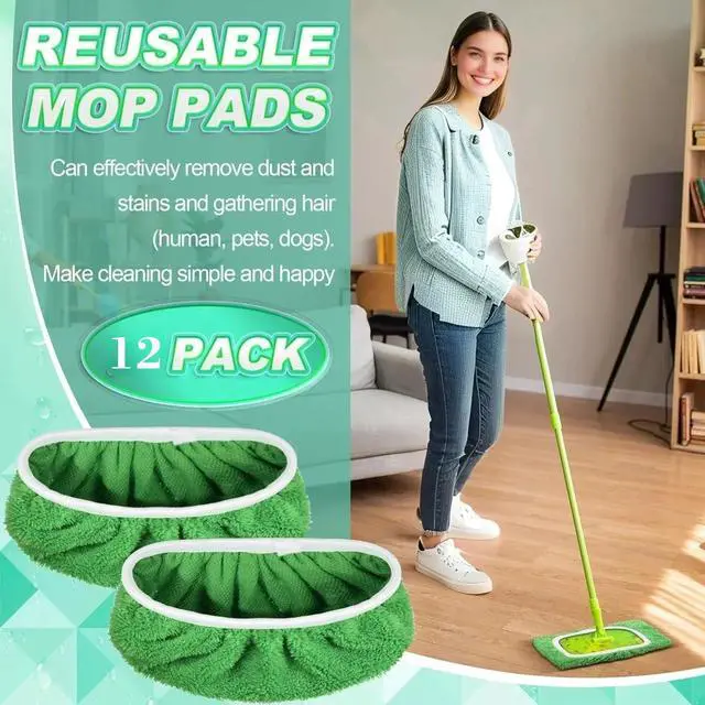 Alt view image 4 of 7 - 6-Pack Reusable Coral Fleece Mop Pads Washable Wet Mopping Cloths and Dry Sweeping Cloths for Swiffer Sweeper Washable Wet & Dry Microfiber Pads for Surface/Hardwood Floor Cleaning, Tile & More.
