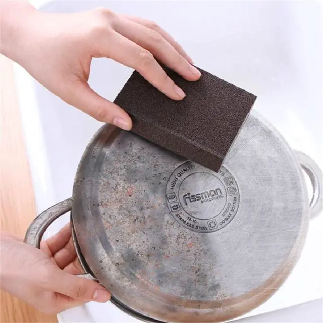 Alt view image 6 of 6 - 5 Pack Carborundum Sponge, Emery Sponge Brush Eraser Scrub, Kitchen Magic Cleaning Sponge for Removing Rust Cleaning Pots and Pans, 2022 New Household Stainless Steel Cleaning Tool