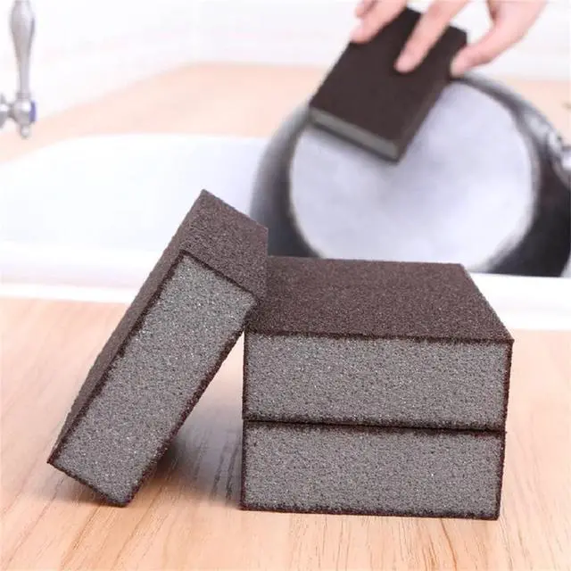 Alt view image 5 of 6 - 5 Pack Carborundum Sponge, Emery Sponge Brush Eraser Scrub, Kitchen Magic Cleaning Sponge for Removing Rust Cleaning Pots and Pans, 2022 New Household Stainless Steel Cleaning Tool