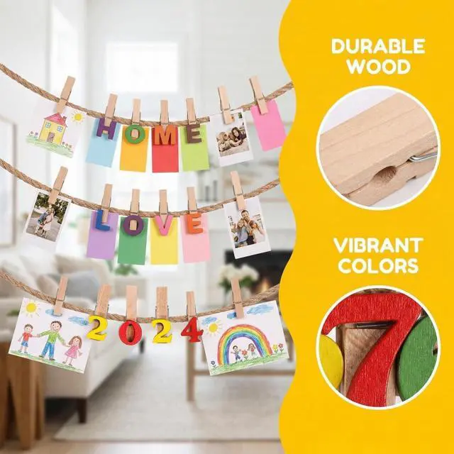 Alt view image 2 of 7 - Unomor Mini Wooden Alphabet Clips and Number Clips 36Pcs 1.37 in Photo Clamps for Notes Cards Memos Classroom Home Office Wall or Desktop Organization