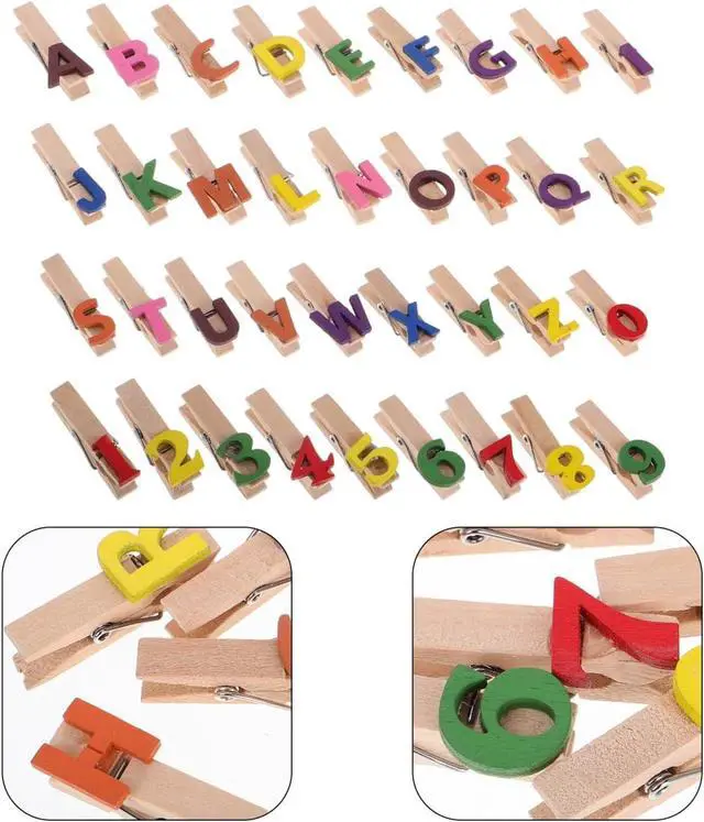 Alt view image 5 of 7 - Unomor Mini Wooden Alphabet Clips and Number Clips 36Pcs 1.37 in Photo Clamps for Notes Cards Memos Classroom Home Office Wall or Desktop Organization