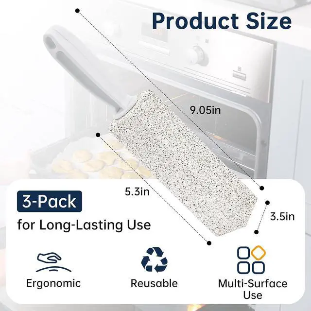 Alt view image 2 of 7 - 3 Pack Pumice Stone for Cleaning Oven, Heavy-Duty Pumice Scouring Stick with Handle, Stong Stick Cleaner for Burnt-On Grease and Grates, Ideal for Kitchen, Oven and Stove Cleaning