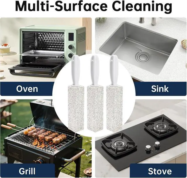 Alt view image 6 of 7 - 3 Pack Pumice Stone for Cleaning Oven, Heavy-Duty Pumice Scouring Stick with Handle, Stong Stick Cleaner for Burnt-On Grease and Grates, Ideal for Kitchen, Oven and Stove Cleaning