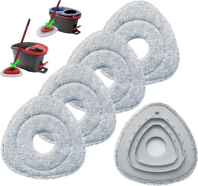 Main image of Flat Mop Head Replacements for Ocedar, Microfiber Mopping Head Refill for O-Cedar EasyWring and RinseClean Sys, 4 Pack Flat Spin Mop Pads & 1 Plastic Pad for Cleaning Floor, Wall, Ceiling