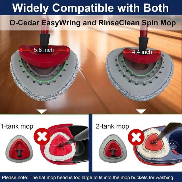 Alt view image 2 of 7 - Flat Mop Head Replacements for Ocedar, Microfiber Mopping Head Refill for O-Cedar EasyWring and RinseClean Sys, 4 Pack Flat Spin Mop Pads & 1 Plastic Pad for Cleaning Floor, Wall, Ceiling