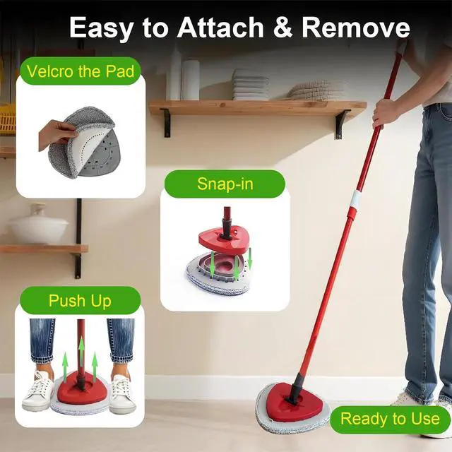 Alt view image 4 of 7 - Flat Mop Head Replacements for Ocedar, Microfiber Mopping Head Refill for O-Cedar EasyWring and RinseClean Sys, 4 Pack Flat Spin Mop Pads & 1 Plastic Pad for Cleaning Floor, Wall, Ceiling