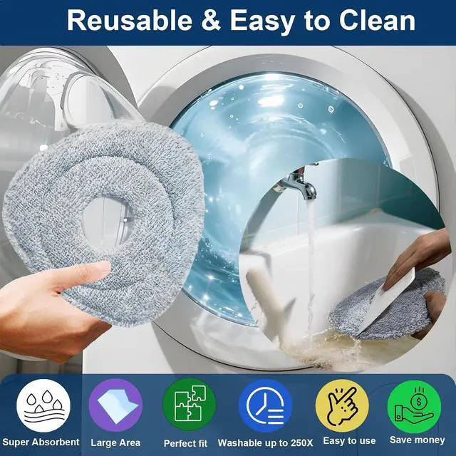 Alt view image 6 of 7 - Flat Mop Head Replacements for Ocedar, Microfiber Mopping Head Refill for O-Cedar EasyWring and RinseClean Sys, 4 Pack Flat Spin Mop Pads & 1 Plastic Pad for Cleaning Floor, Wall, Ceiling