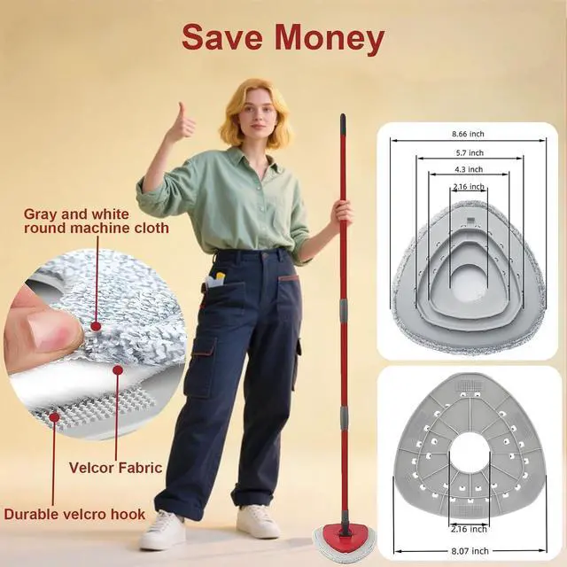 Alt view image 7 of 7 - Flat Mop Head Replacements for Ocedar, Microfiber Mopping Head Refill for O-Cedar EasyWring and RinseClean Sys, 4 Pack Flat Spin Mop Pads & 1 Plastic Pad for Cleaning Floor, Wall, Ceiling