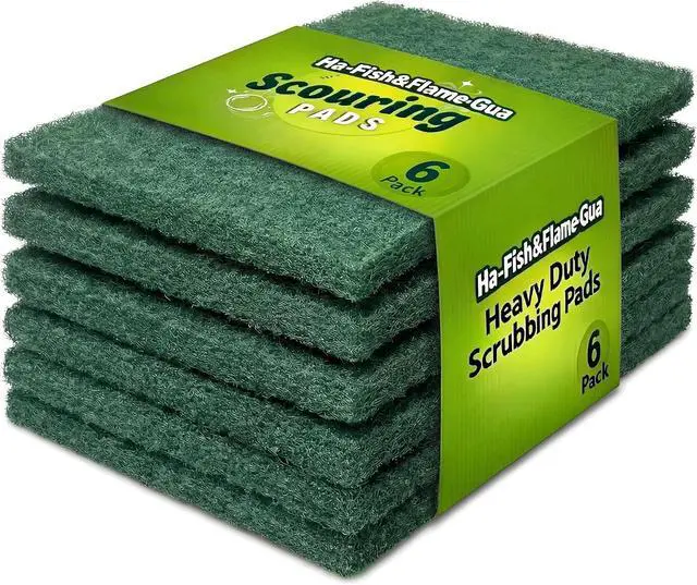 Main image of Green Scrubbing Pads 6-Pack, Kitchen Scourer for Pots & Stovetops