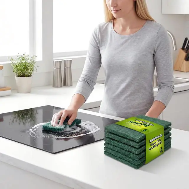 Alt view image 5 of 7 - Green Scrubbing Pads 6-Pack, Kitchen Scourer for Pots & Stovetops