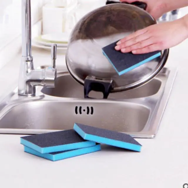 Alt view image 3 of 6 - EORTA 8 Pcs Magic Cleaning Sponges Multi-Use Heavy Duty Scrub Scouring Eraser Pads with Carborundum Non-Scratch Emery Cleaner for Kitchen, Bathroom, Pots, Pans, Sinks