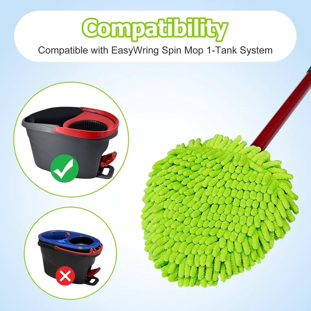 Alt view image 2 of 7 - Mop Replace Heads for Ocedar Mop Heads Replacements Easywring 1-Tank System,Spin Mop Replacement Head for Floor Clean,2 Pack Chenille Mop Refills,Washable and Reusable Mop Head Replacement,Green