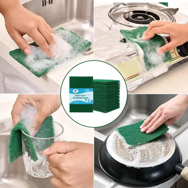 Alt view image 5 of 6 - HOMEXCEL Heavy Duty Scouring Pads, 24 Pack Green Scrub Pads for Cleaning