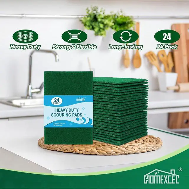 Alt view image 6 of 6 - HOMEXCEL Heavy Duty Scouring Pads, 24 Pack Green Scrub Pads for Cleaning