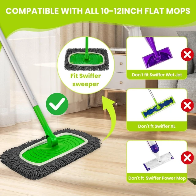 Alt view image 2 of 7 - 8 Pack Chenille Mop Pads, Reusable Microfiber Mop Refills for 10''12'' Flat Mops, Washable Wet & Dry Floor Pads for Hardwood, Tile, Compatible with Swiffer Sweeper(Gray)