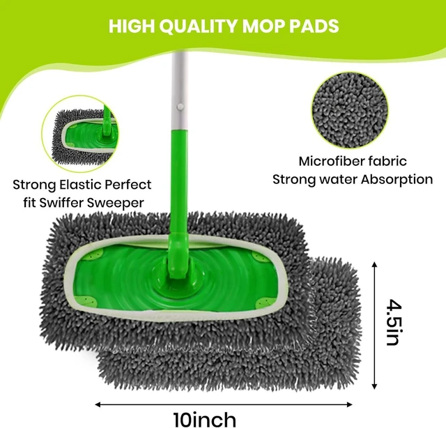 Alt view image 3 of 7 - 8 Pack Chenille Mop Pads, Reusable Microfiber Mop Refills for 10''12'' Flat Mops, Washable Wet & Dry Floor Pads for Hardwood, Tile, Compatible with Swiffer Sweeper(Gray)