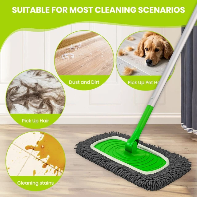 Alt view image 4 of 7 - 8 Pack Chenille Mop Pads, Reusable Microfiber Mop Refills for 10''12'' Flat Mops, Washable Wet & Dry Floor Pads for Hardwood, Tile, Compatible with Swiffer Sweeper(Gray)
