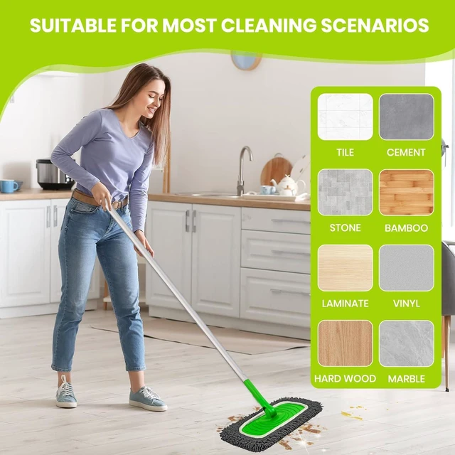 Alt view image 5 of 7 - 8 Pack Chenille Mop Pads, Reusable Microfiber Mop Refills for 10''12'' Flat Mops, Washable Wet & Dry Floor Pads for Hardwood, Tile, Compatible with Swiffer Sweeper(Gray)
