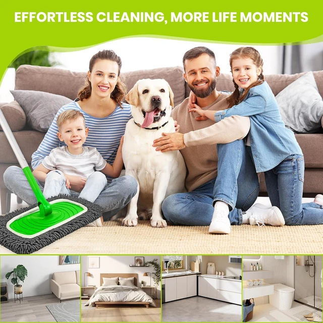 Alt view image 7 of 7 - 8 Pack Chenille Mop Pads, Reusable Microfiber Mop Refills for 10''12'' Flat Mops, Washable Wet & Dry Floor Pads for Hardwood, Tile, Compatible with Swiffer Sweeper(Gray)
