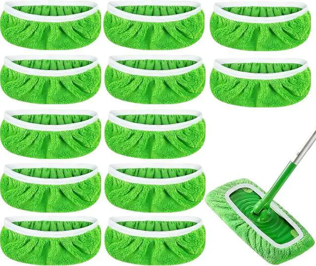 Main image of 12-Pack Reusable Coral Fleece Mop Pads Washable Wet Mopping Cloths and Dry Sweeping Cloths for Swiffer Sweeper Washable Wet & Dry Microfiber Pads for Surface/Hardwood Floor Cleaning, Tile & More.