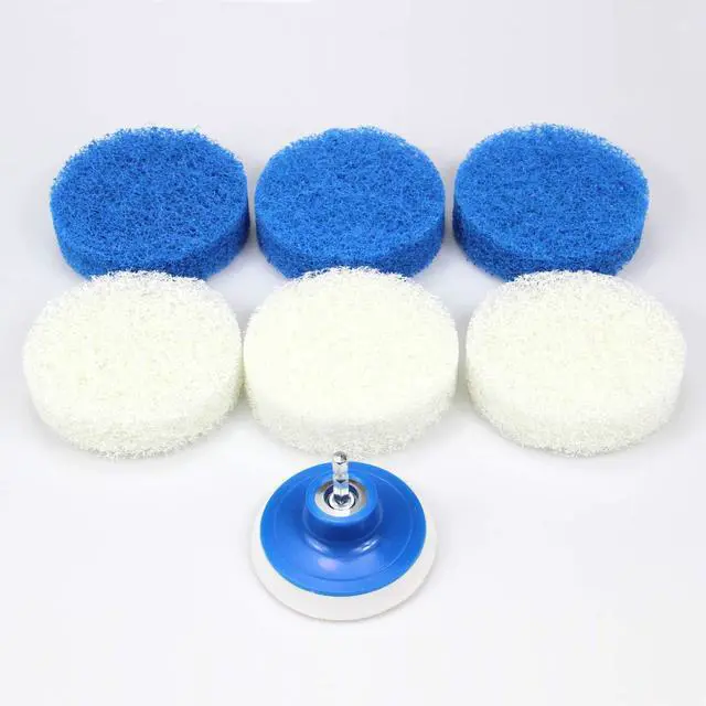Alt view image 3 of 4 - 7 Piece Drill Brush Attachment Set - Power Scrub Pad Cleaning Kit Power Scrubbing Drill Attachment - Cleaning Scouring Pads (Blue and White)