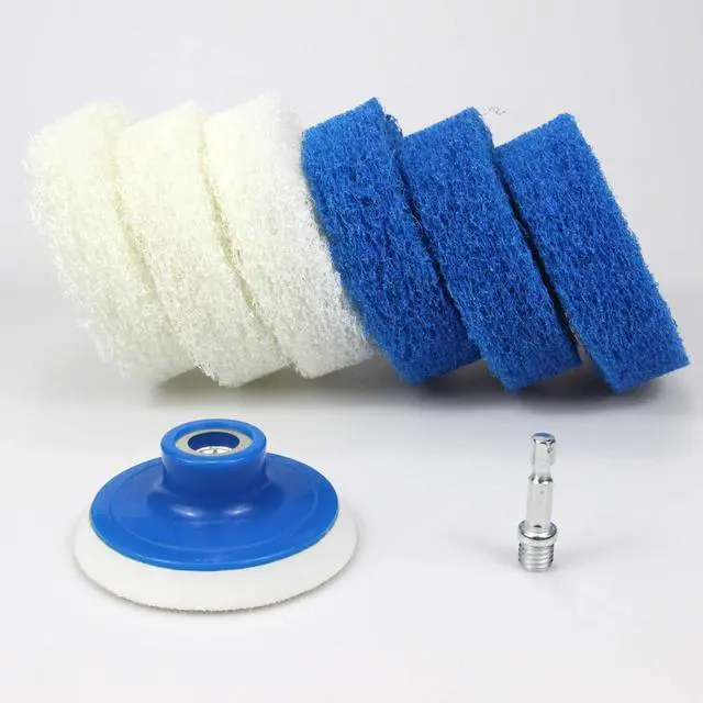Alt view image 2 of 4 - 7 Piece Drill Brush Attachment Set - Power Scrub Pad Cleaning Kit Power Scrubbing Drill Attachment - Cleaning Scouring Pads (Blue and White)