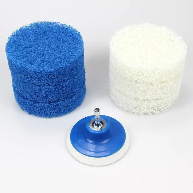 Alt view image 4 of 4 - 7 Piece Drill Brush Attachment Set - Power Scrub Pad Cleaning Kit Power Scrubbing Drill Attachment - Cleaning Scouring Pads (Blue and White)