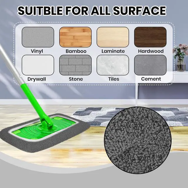 Alt view image 2 of 7 - 6 Pack Reusable Microfiber Mop Pads - Compatible with Swiffer Sweeper Mop, Washable Dry & Wet Sweeping Cloths Refills for Hardwood Laminate Tile Floor Cleaning