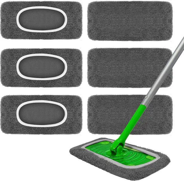 Main image of 6 Pack Reusable Microfiber Mop Pads - Compatible with Swiffer Sweeper Mop, Washable Dry & Wet Sweeping Cloths Refills for Hardwood Laminate Tile Floor Cleaning