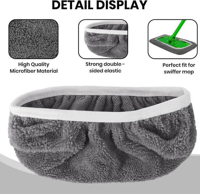 Alt view image 3 of 7 - 6 Pack Reusable Microfiber Mop Pads - Compatible with Swiffer Sweeper Mop, Washable Dry & Wet Sweeping Cloths Refills for Hardwood Laminate Tile Floor Cleaning