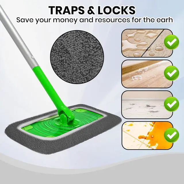 Alt view image 4 of 7 - 6 Pack Reusable Microfiber Mop Pads - Compatible with Swiffer Sweeper Mop, Washable Dry & Wet Sweeping Cloths Refills for Hardwood Laminate Tile Floor Cleaning