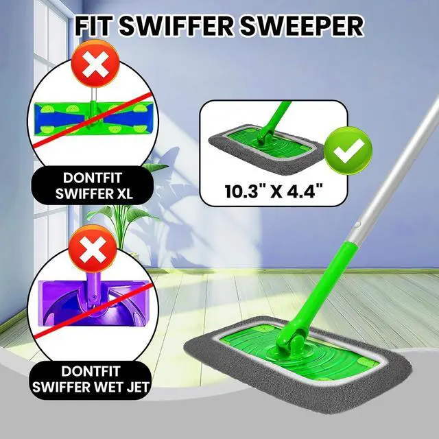 Alt view image 5 of 7 - 6 Pack Reusable Microfiber Mop Pads - Compatible with Swiffer Sweeper Mop, Washable Dry & Wet Sweeping Cloths Refills for Hardwood Laminate Tile Floor Cleaning