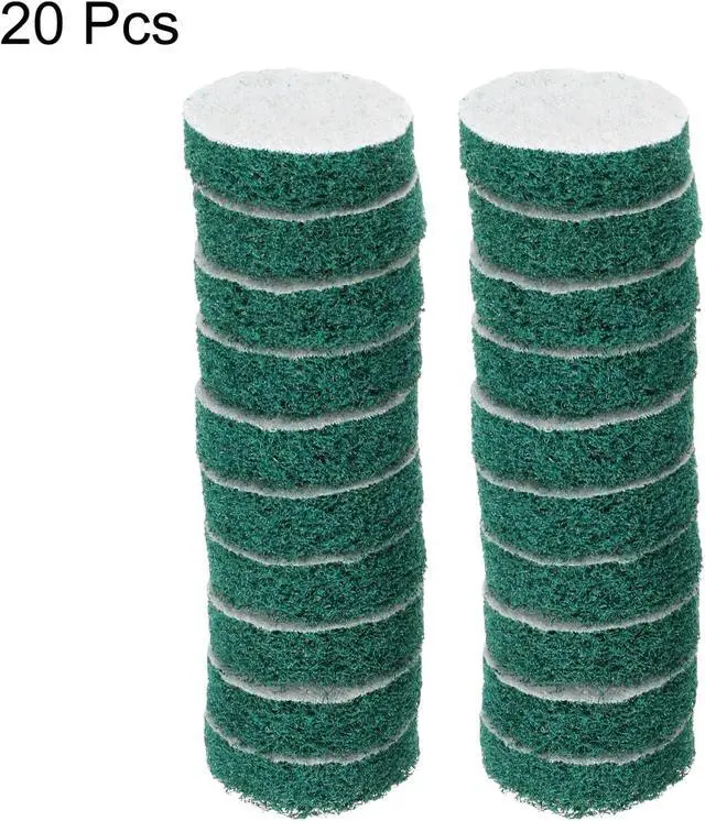 Alt view image 3 of 6 - HARFINGTON 20pcs Scrubber Scouring Pads 180 Grits 2 Inch Drill Power Brush Hoop and Loop Surface Conditioning Disc Drill Scuffing Disc Scrub Pads for Home Kitchen Cleaning, Green