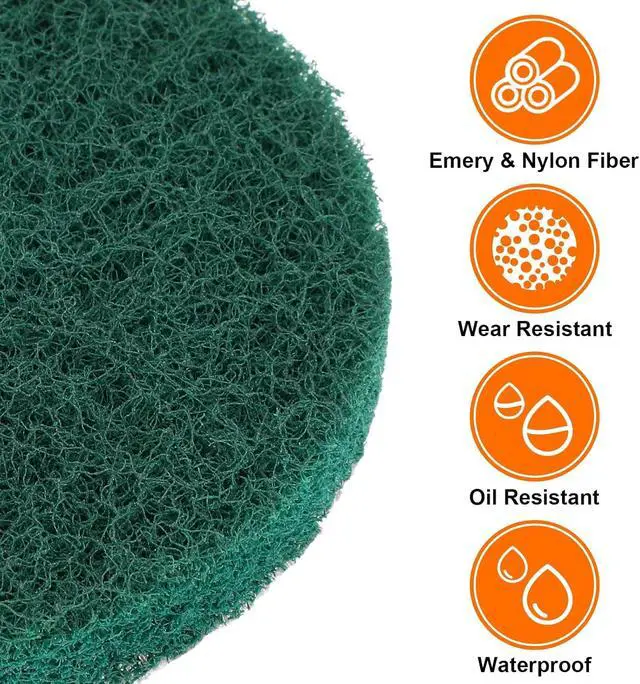 Alt view image 4 of 6 - HARFINGTON 20pcs Scrubber Scouring Pads 180 Grits 2 Inch Drill Power Brush Hoop and Loop Surface Conditioning Disc Drill Scuffing Disc Scrub Pads for Home Kitchen Cleaning, Green