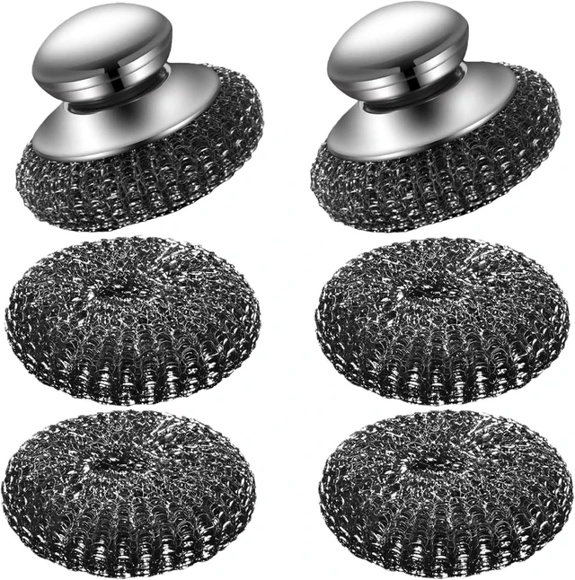 Main image of 6 Pcs Steel Wool Scrubber Stainless Steel Scrubber with Handled