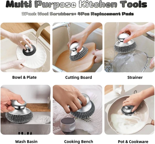 Alt view image 4 of 7 - 6 Pcs Steel Wool Scrubber Stainless Steel Scrubber with Handled