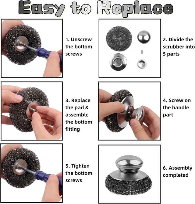 Alt view image 5 of 7 - 6 Pcs Steel Wool Scrubber Stainless Steel Scrubber with Handled