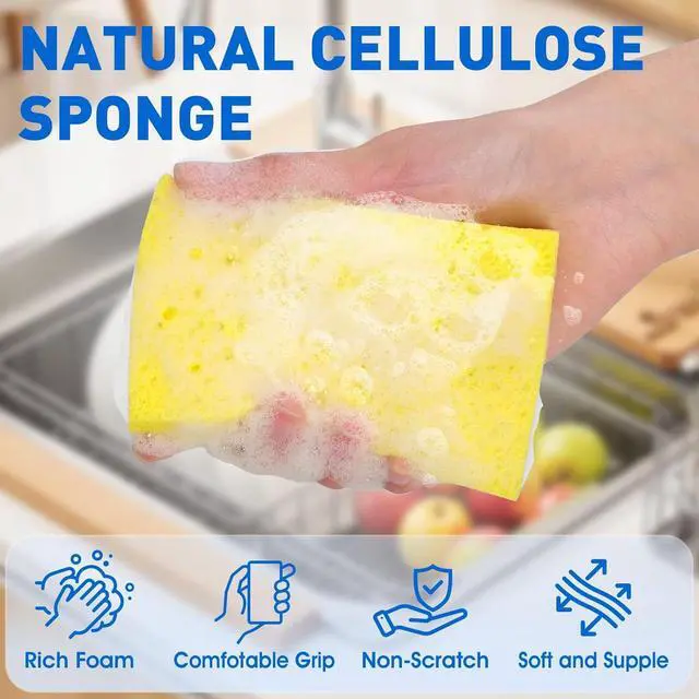 Alt view image 4 of 7 - 24 Pack Kitchen Sponges Non-Scratch Cellulose Sponges Bulk for Cleaning