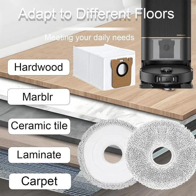 Alt view image 2 of 7 - Microfiber Mop Pads Dust Bags for Dreame L40 Ultra/L10S Ultra/ L10S Ultra Gen2/X40 Ultra/L10s Pro Ultra Heat/L20 Ultra/ L10S Plus/X30 Ultra/X40 Master/L10 Ultra Robot Vacuum (Gray + White)