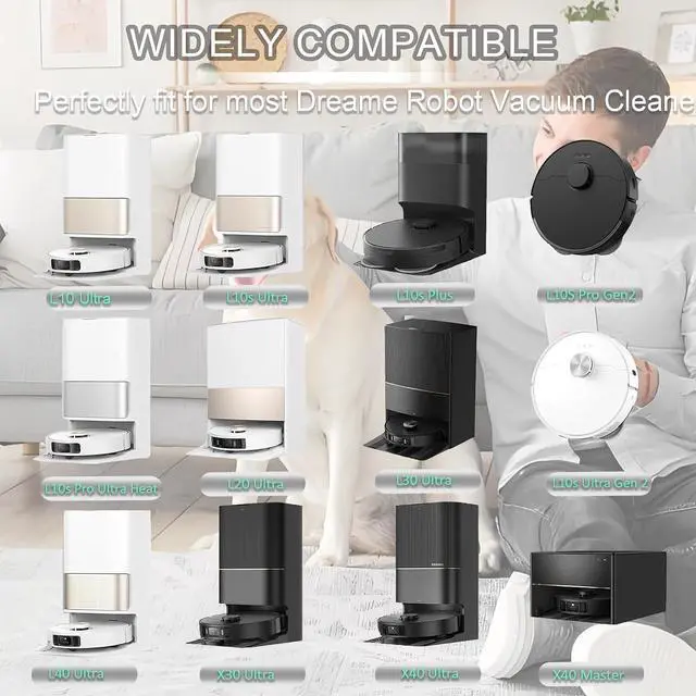 Alt view image 3 of 7 - Microfiber Mop Pads Dust Bags for Dreame L40 Ultra/L10S Ultra/ L10S Ultra Gen2/X40 Ultra/L10s Pro Ultra Heat/L20 Ultra/ L10S Plus/X30 Ultra/X40 Master/L10 Ultra Robot Vacuum (Gray + White)