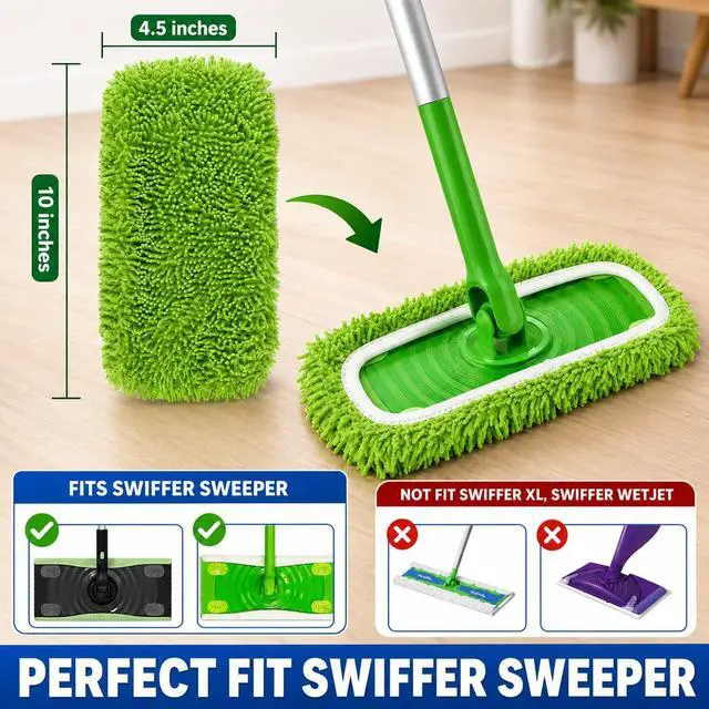 Alt view image 2 of 7 - 6 Pack Reusable Microfiber Mop Pads Compatible with Swiffer Sweeper, Washable Chenille Mop Refills for Dry Sweeping & Damp Mopping, Hardwood Tile Laminate Floor Cleaning, Not for WetJet/PowerMop
