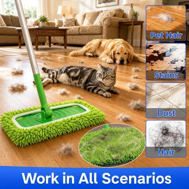 Alt view image 4 of 7 - 6 Pack Reusable Microfiber Mop Pads Compatible with Swiffer Sweeper, Washable Chenille Mop Refills for Dry Sweeping & Damp Mopping, Hardwood Tile Laminate Floor Cleaning, Not for WetJet/PowerMop