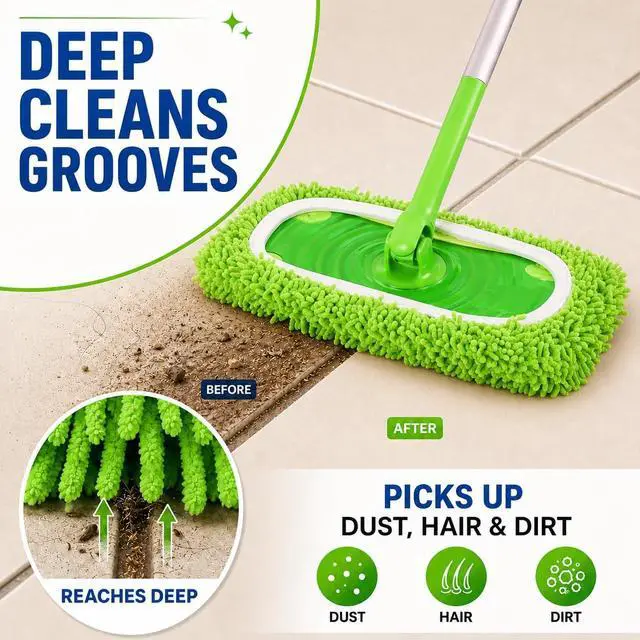 Alt view image 7 of 7 - 6 Pack Reusable Microfiber Mop Pads Compatible with Swiffer Sweeper, Washable Chenille Mop Refills for Dry Sweeping & Damp Mopping, Hardwood Tile Laminate Floor Cleaning, Not for WetJet/PowerMop
